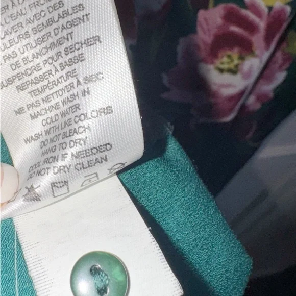 Eliane Rose Green/Pink Floral Blouse Keyhole Back Bell Sleeve Sz Large - Picture 6 of 8